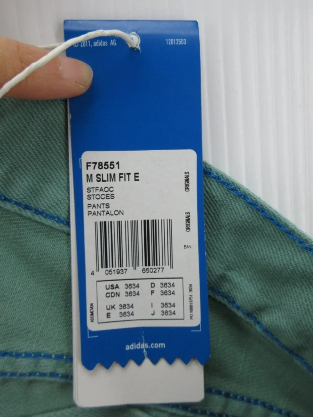 Adidas Jeans 36X31 Originals Slim Fit Straight Button Fly Denim NEW